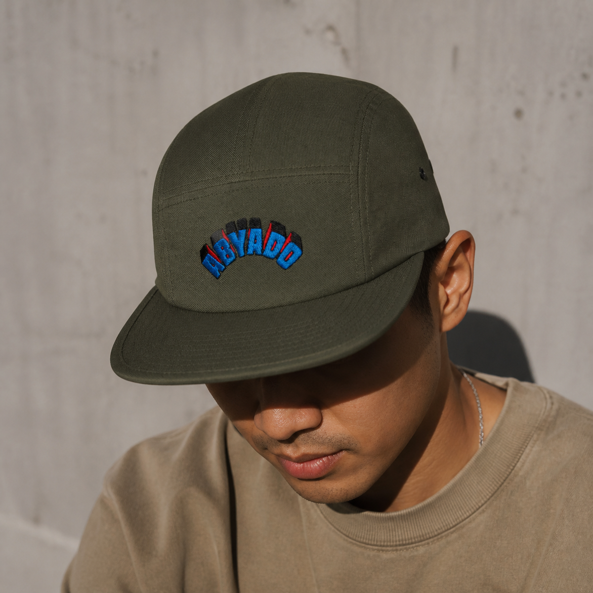Abyado Arch Five Panel Cap lifestyle — Olive
