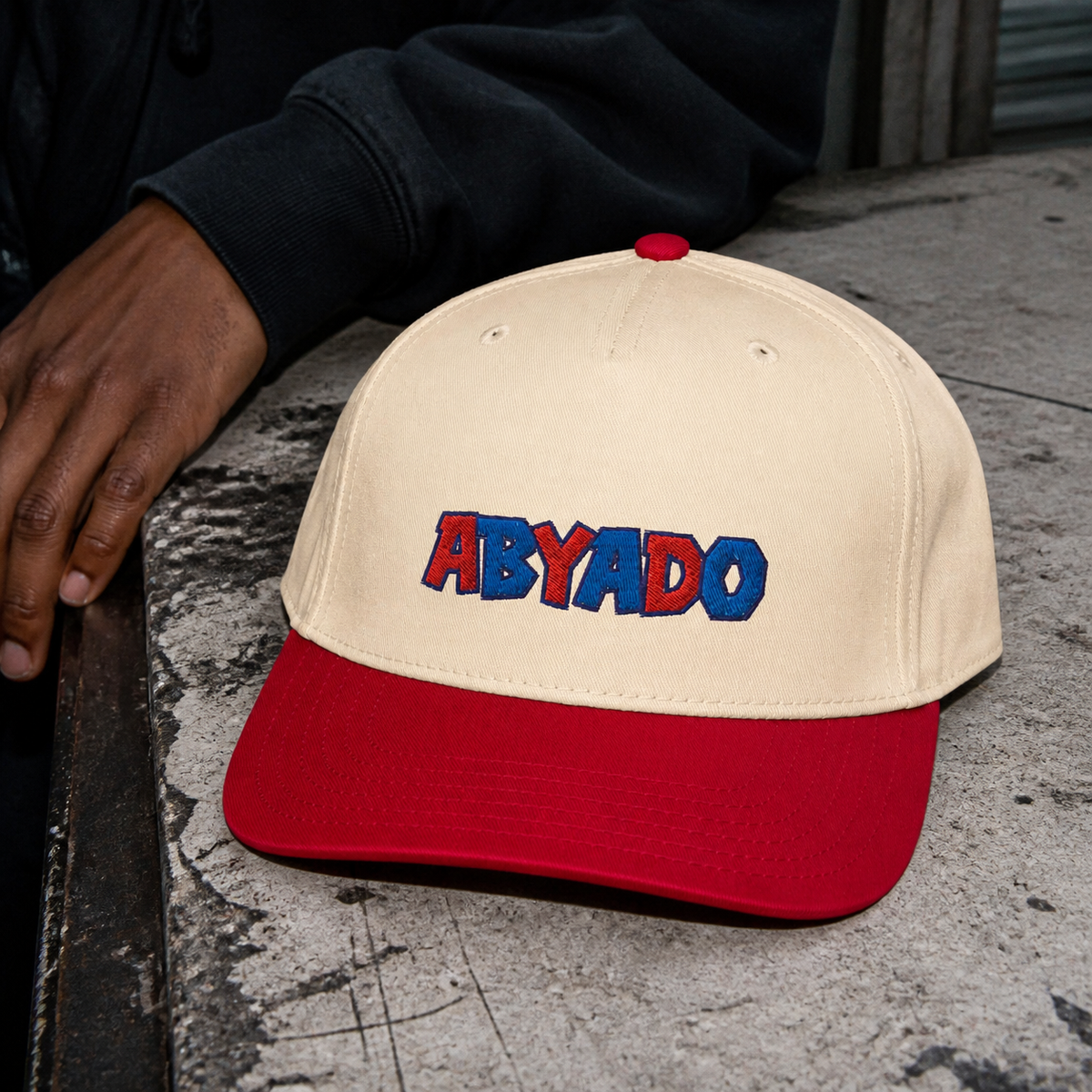 Bazooka Hat lifestyle — Red Natural close-up
