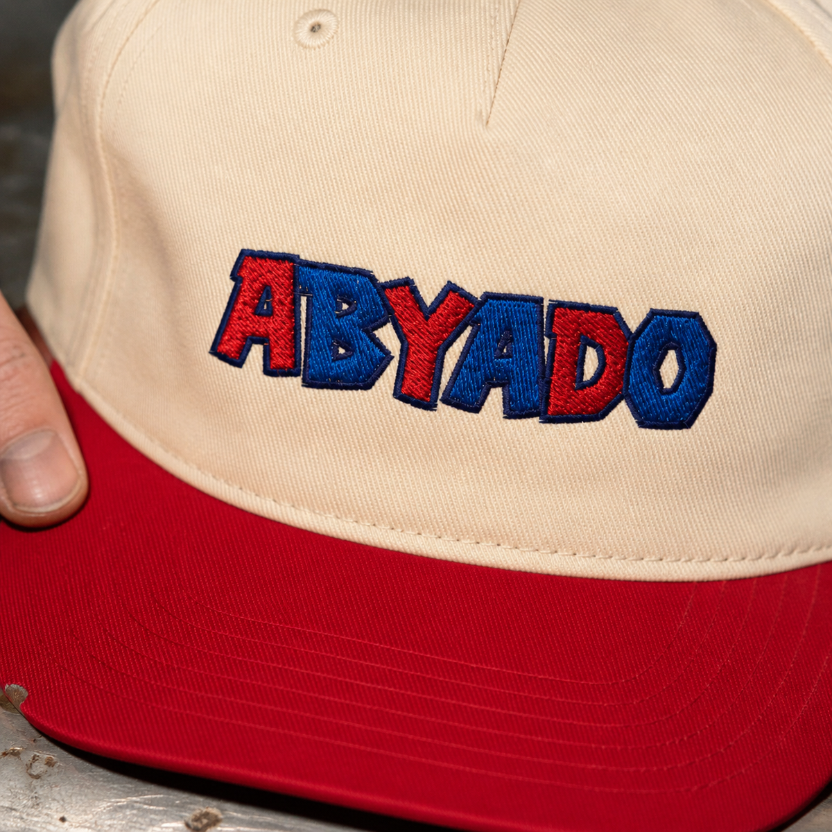 Bazooka Hat lifestyle — embroidery detail