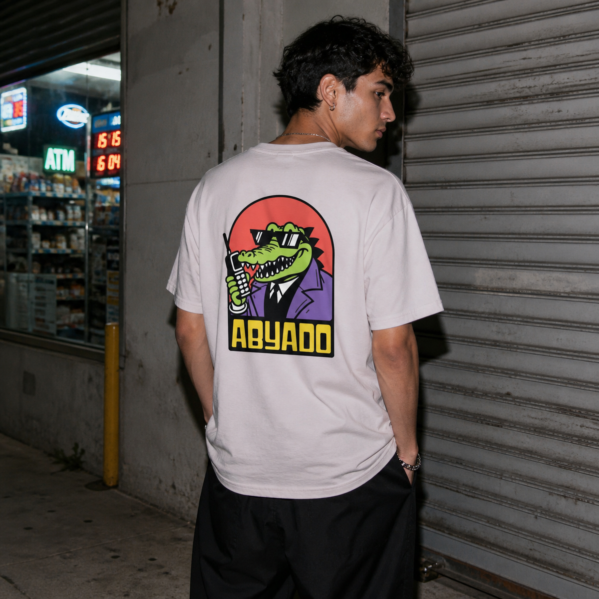 Crime Boss Tee lifestyle — Ice Grey