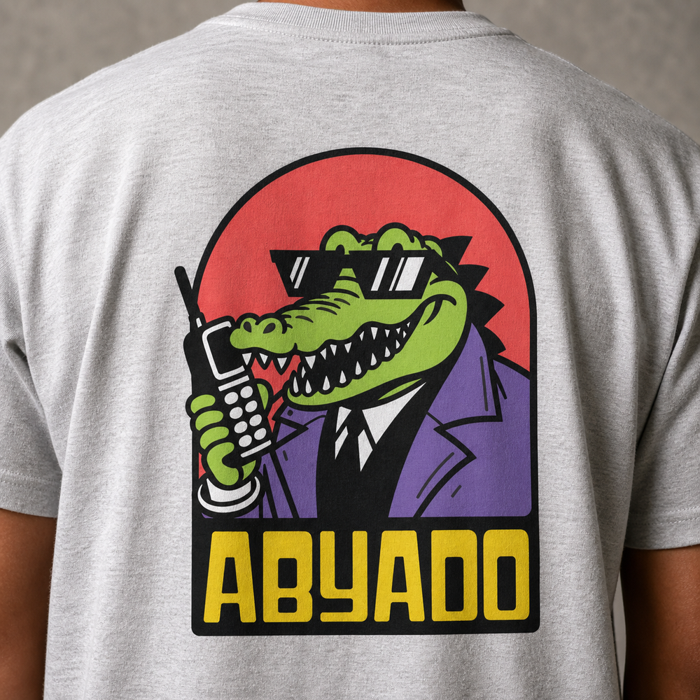 Crime Boss Tee lifestyle detail — Ash