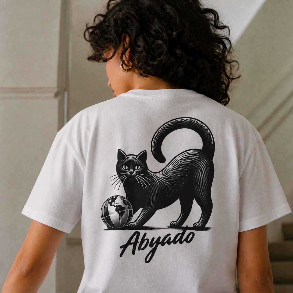Global Play Tee in White, back detail lifestyle view