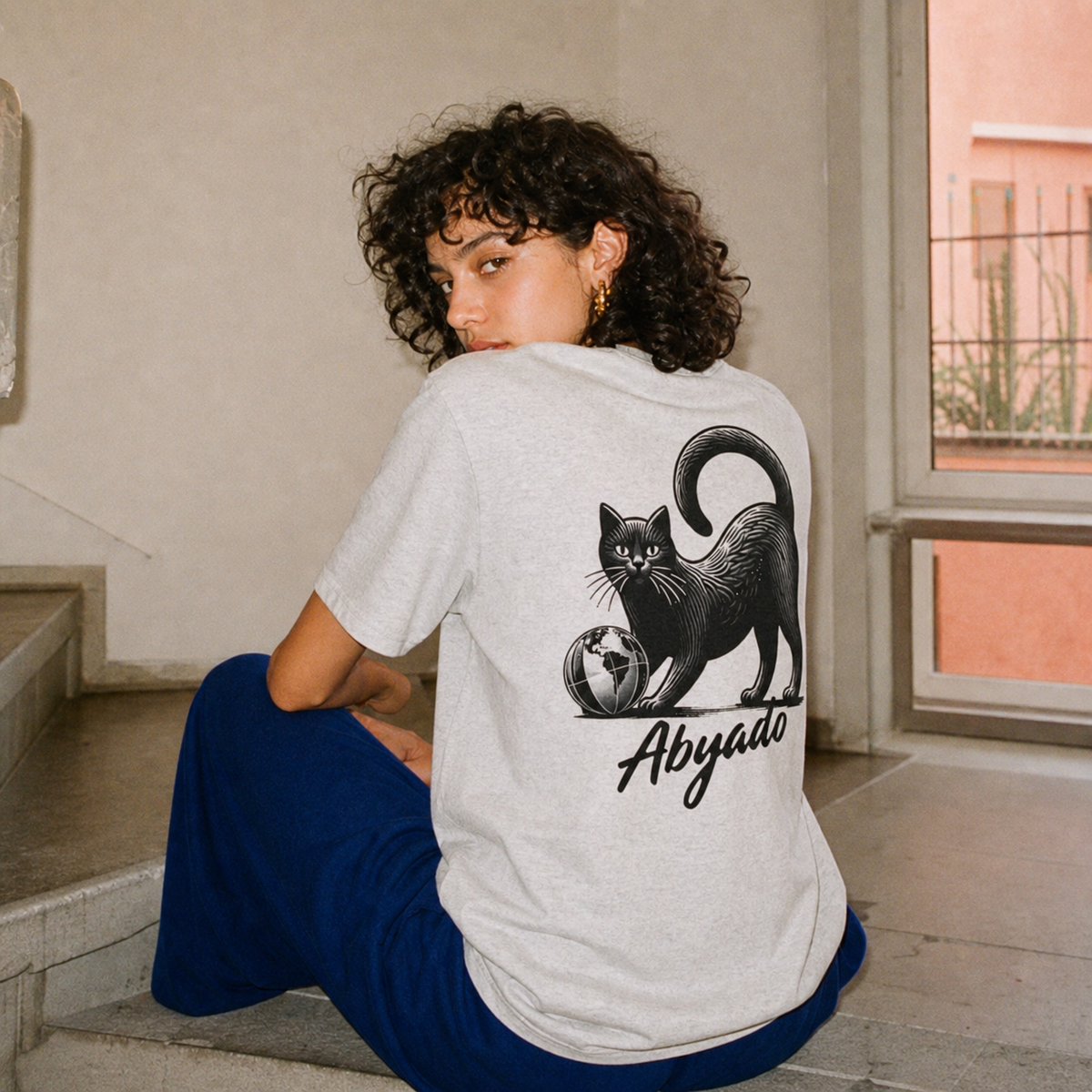 Global Play Tee in Ash, back lifestyle view