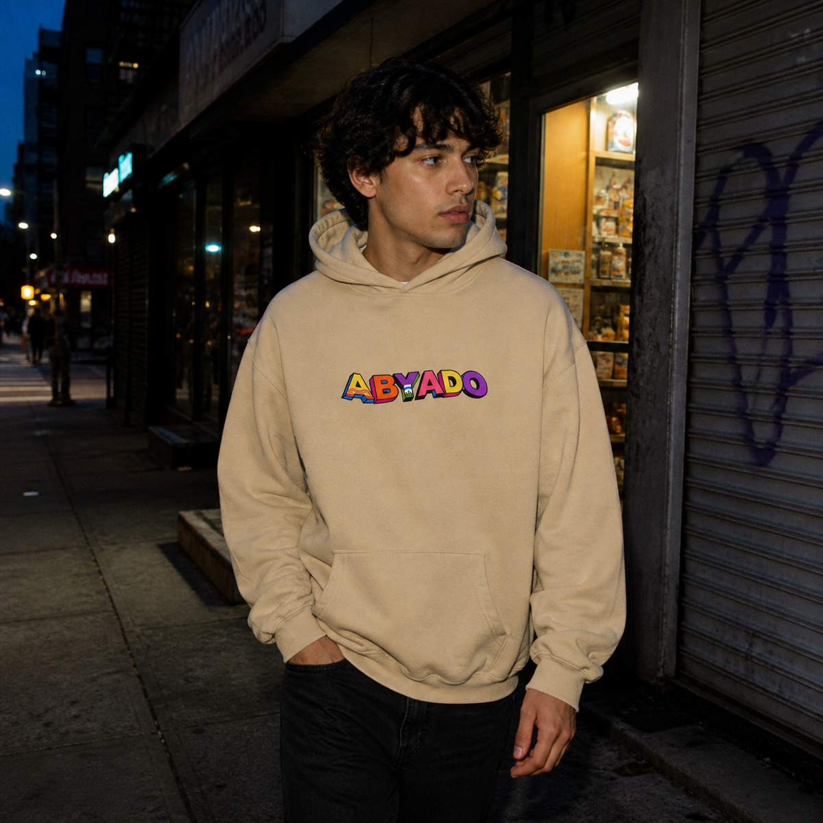 Funhouse Hoodie in Sand — NYC urban film lifestyle