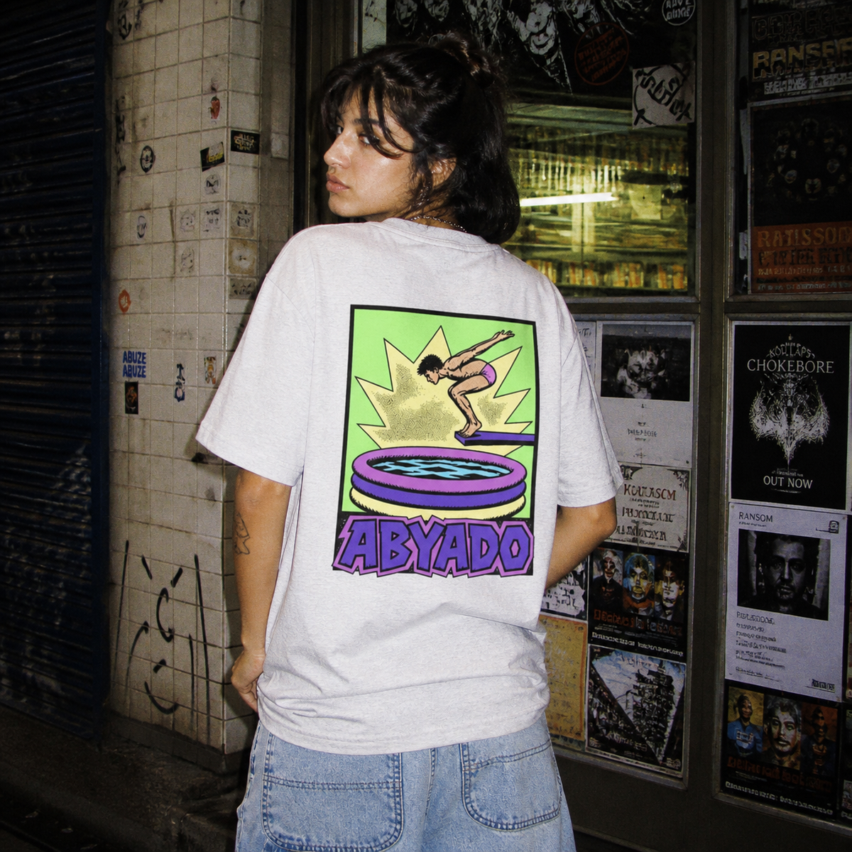 Inflatable Tee lifestyle — Ash back graphic — East London 1:1
