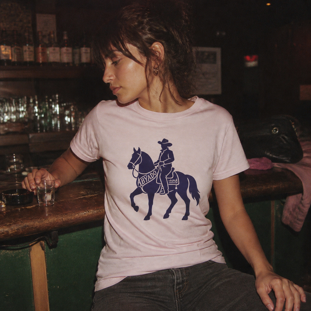 Marston Tee lifestyle — Light Pink front graphic — bar 1:1