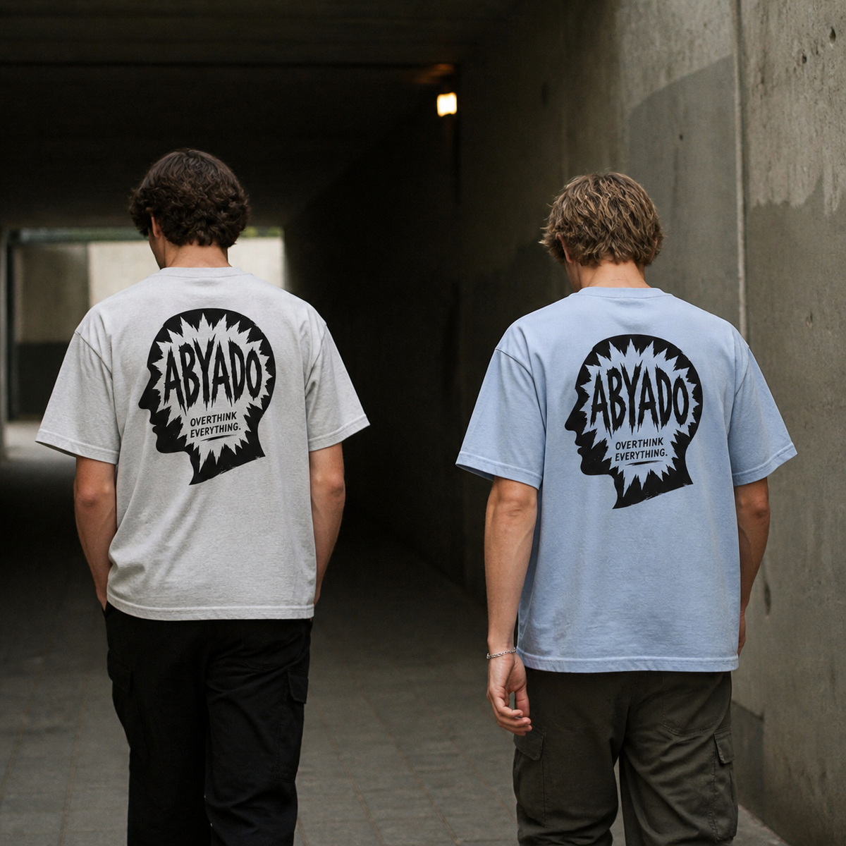 Overthink Tee lifestyle photograph showing the back graphic