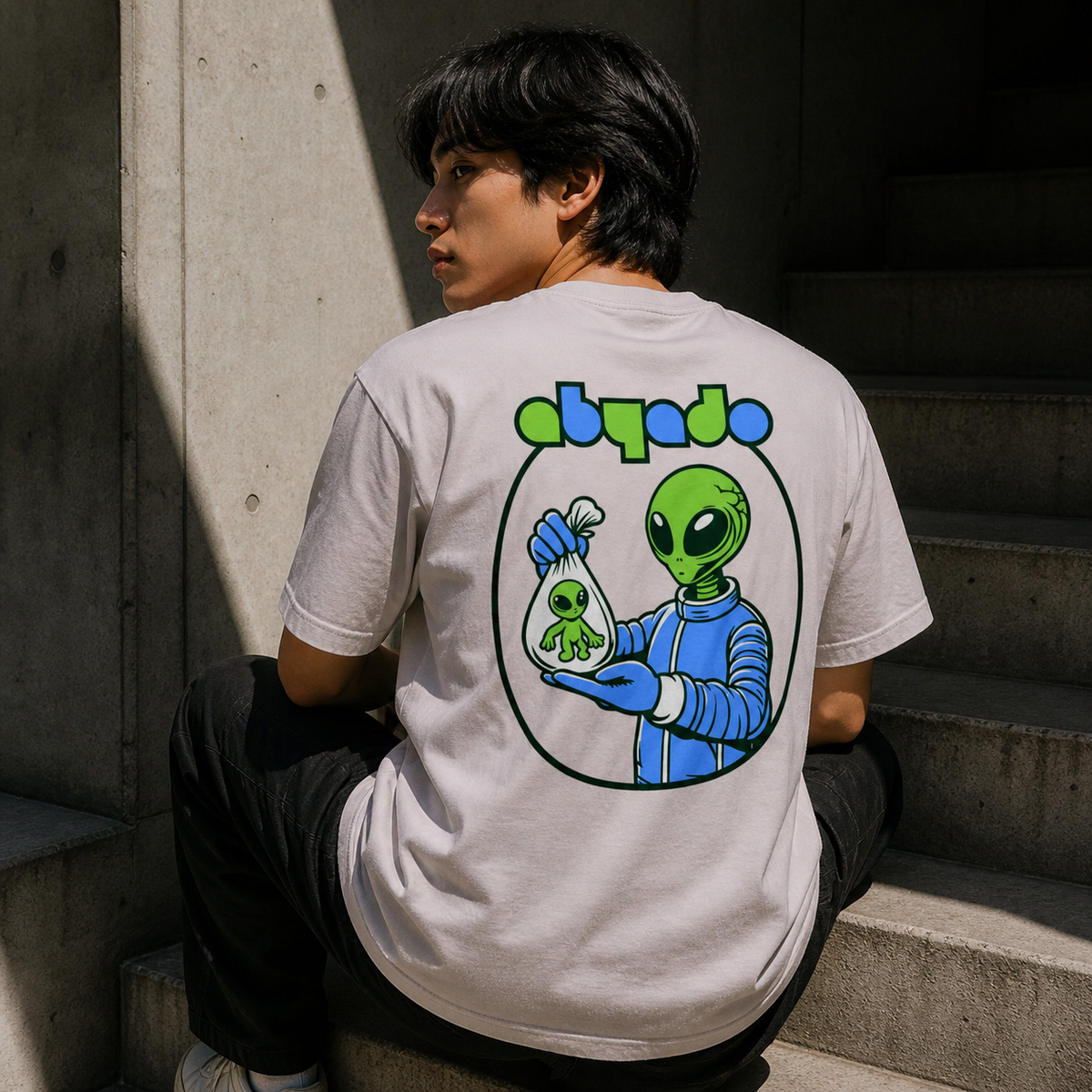 Sealed Tee in Ice Grey, back graphic
