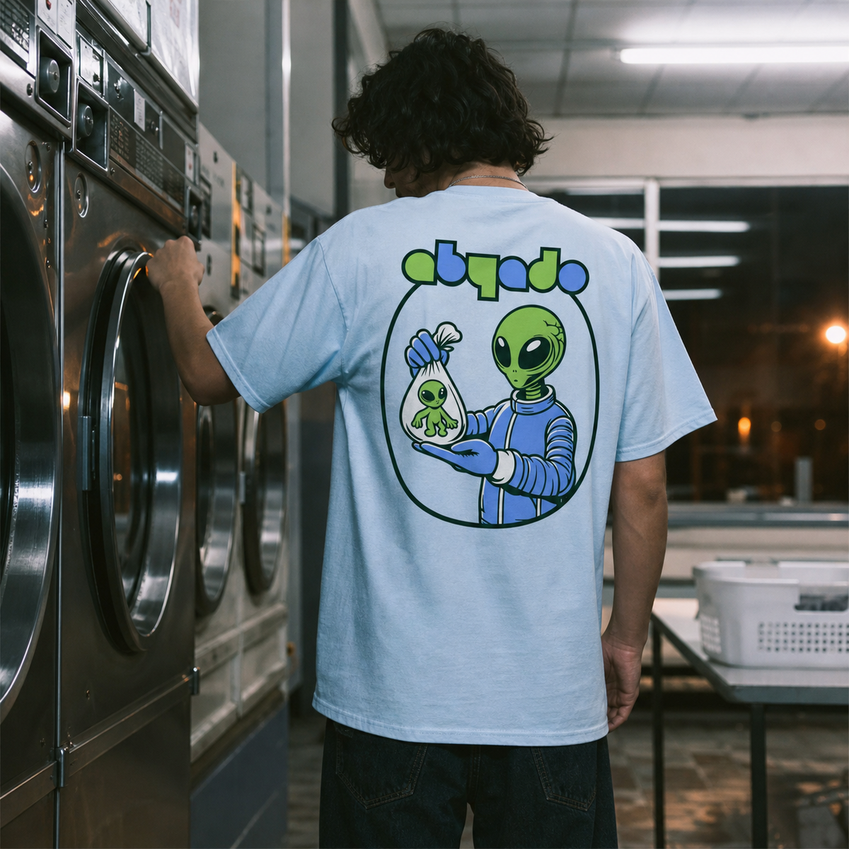 Sealed Tee in Light Blue, back graphic