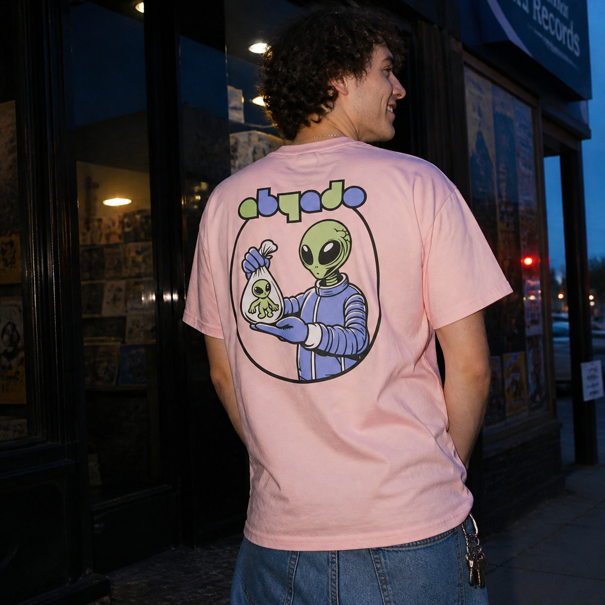 Sealed Tee in Light Pink, back graphic